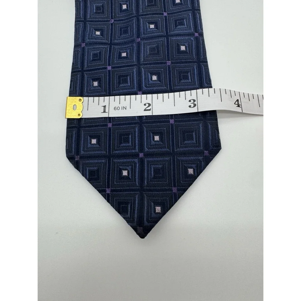 Michael Kors Tie Blue Geometric Square Pattern Silk Blend Classic Mens Necktie